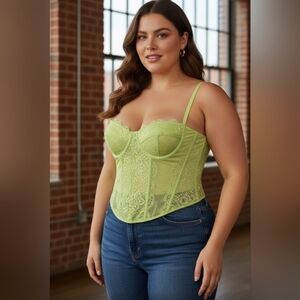 NWT Vibrant Green Lace Bustier Corset Top